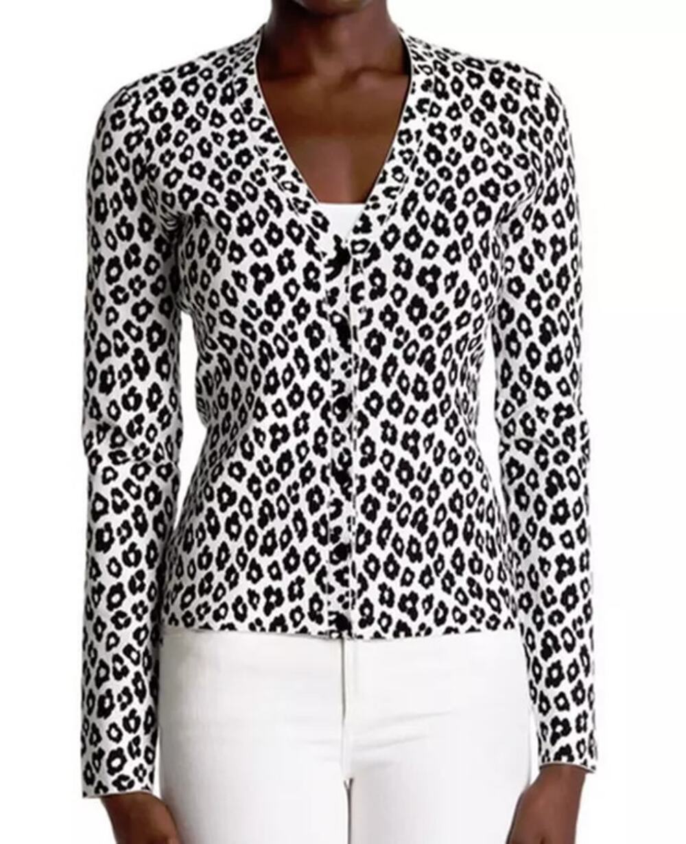 Theory Leopard Print V-Neck Cardigan Size Small Flawed